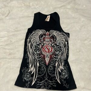 Vocal Black and Red Wing Graphic Tank Top